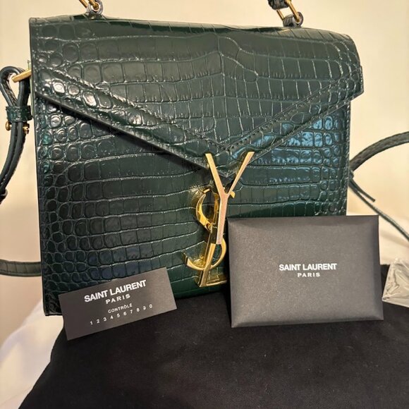 NEW YSL Calfskin Crocodile Embossed Mini Cassandra Gold Hardware with Dust Bag - Picture 11 of 14